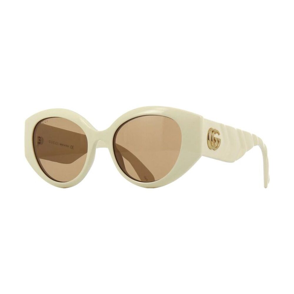 Gucci Sunglasses Cat Eye Full Rim, Ivory Frame and Brown Lens GG0809S002
